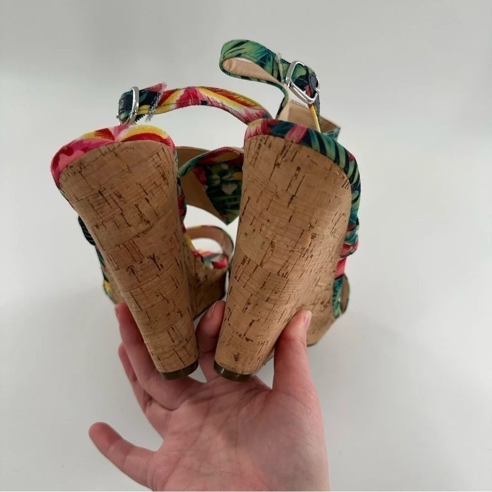 Jessica Simpson Jeisha sandals 10 40 multicolored floral tropical cork wedges